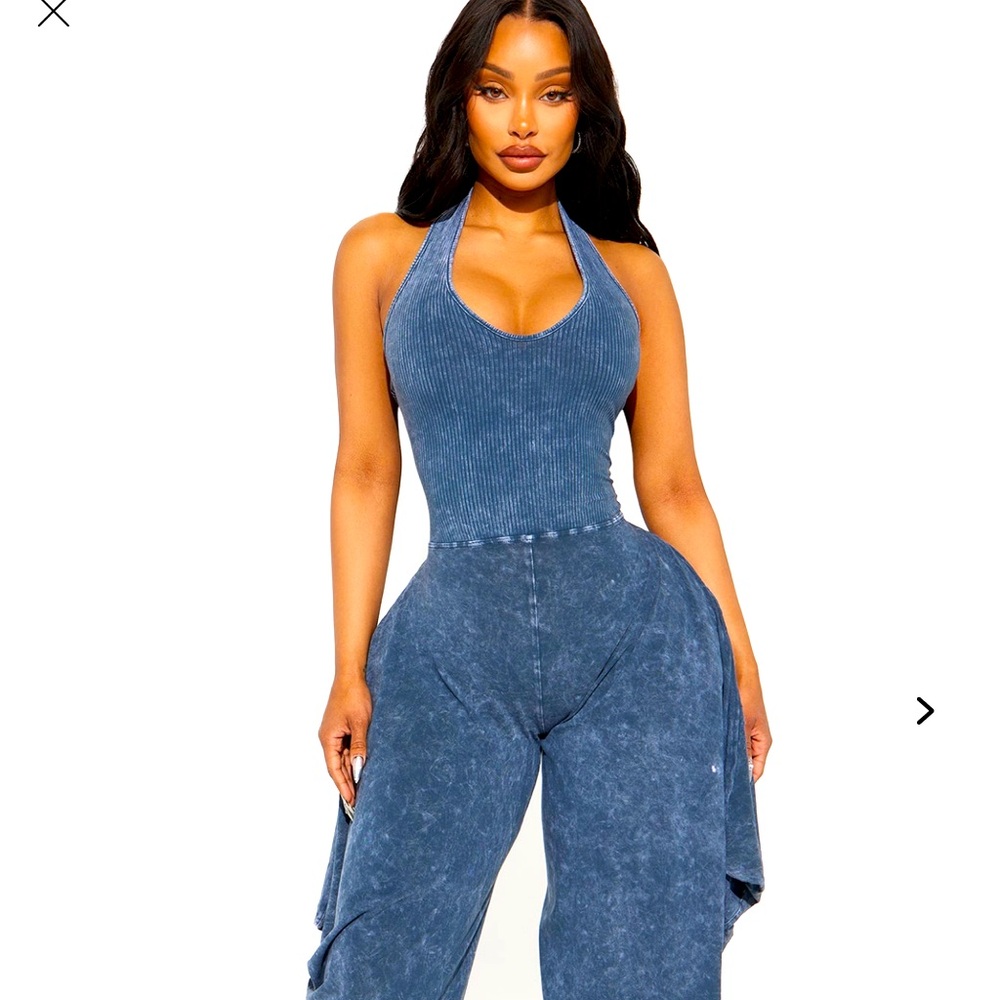 Fashion Nova Blue Halter Jumpsuit